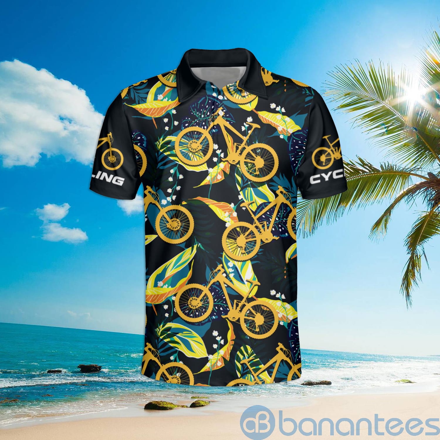 Cycling Tropical Polo Shirt for Men Cycling Shirt Bicycle Hawaiian Polo Shirt