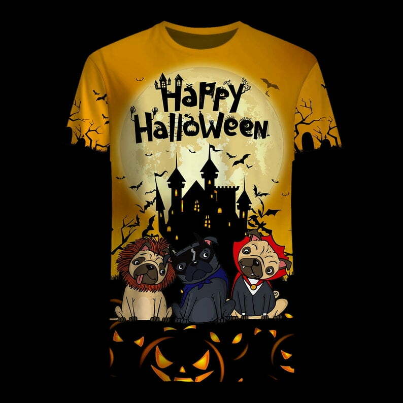 Dog Lover Happy Halloween Cool Bull Dog 3D T-Shirt - 3D T-Shirt - Yellow