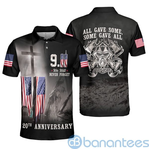 Firefighter 20th Anniversary Never Forget US Flag Chriss God Polo Shirt Product Photo