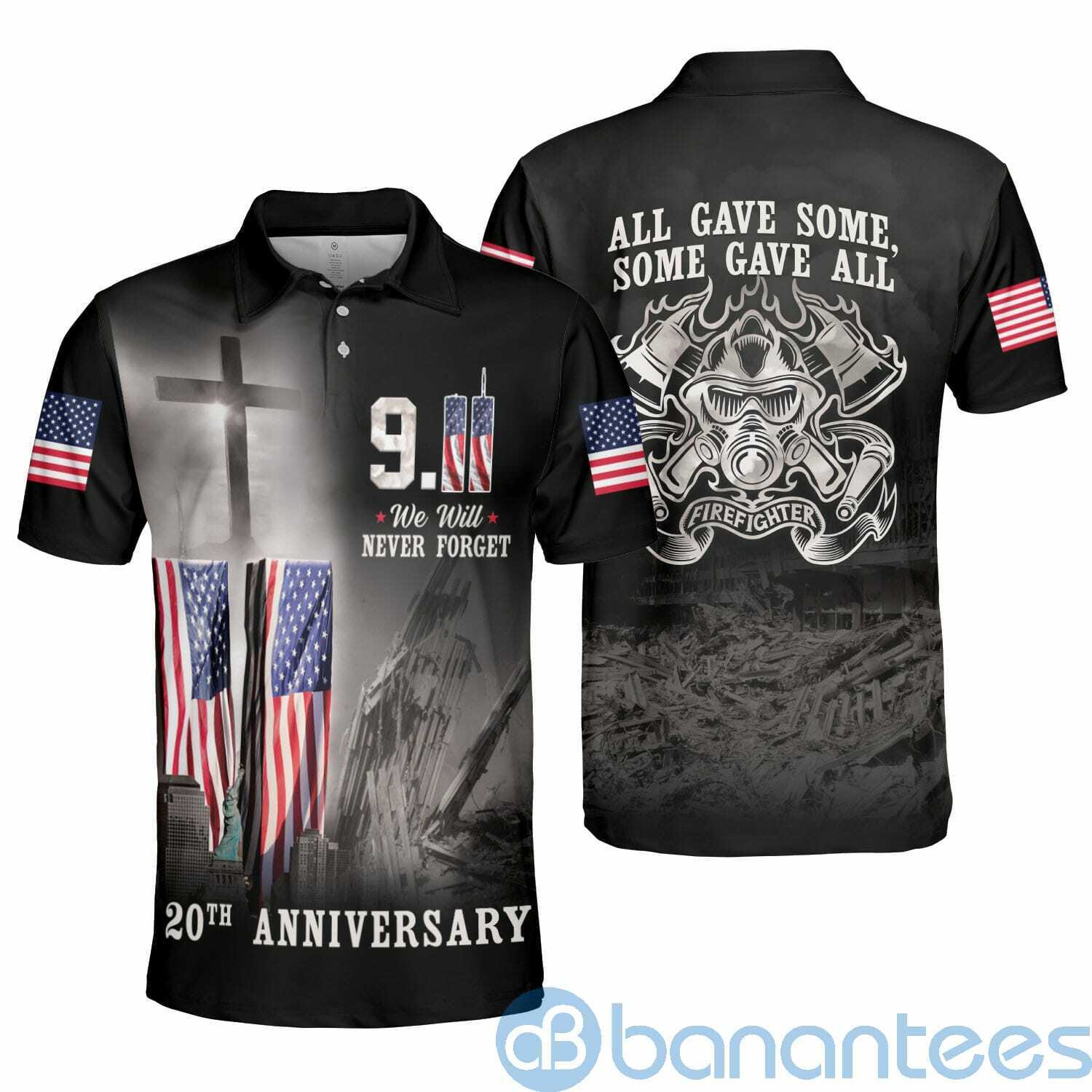 Firefighter 20th Anniversary Never Forget US Flag Chriss God Polo Shirt