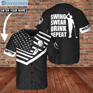 Golfer Lover Custom Name Swing Swear Drink Golf Repeat Jersey Baseball Shirtproduct photo 1