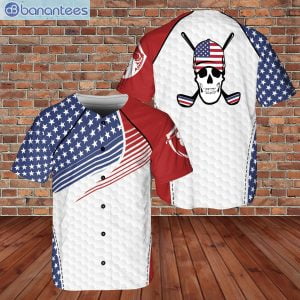 Golfer Skull Playing Golf United States US Flag Jersey Baseball Shirtproduct photo 1