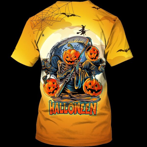 Pumpkin Halloween Ghost Scythe Of Death 3D T shirt Product Photo