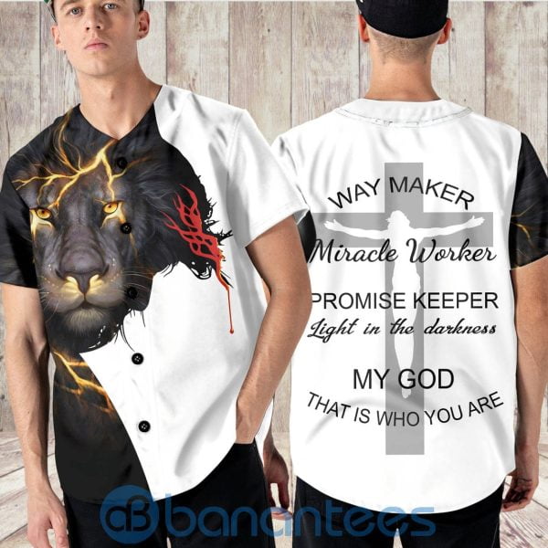 Jesus Lion Way Maker Miracle Worker Unisex Jersey Baseball Shirt Product Photo