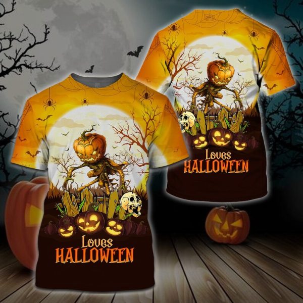 Loves Halloween Ugly Pumpkin Garden 3D T-Shirt - 3D T-Shirt - Yellow