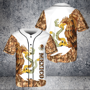 Mexican Flag Coat Of Arms Eagle With Snake Hawk Bird Vintage Jersey Baseball Shirtproduct photo 1
