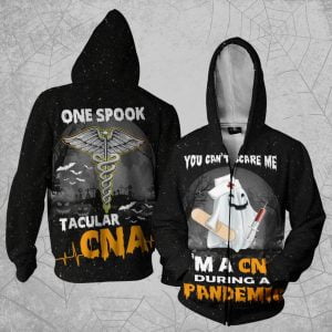Nursing Ghost You Can't Scare Me I'm A CNA During A Pandemic Halloween All Over Printed 3D Shirt - 3D Zip Hoodie - Black
