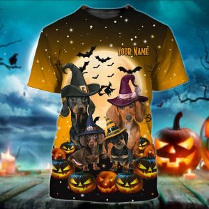Personalized Name Happy Halloween Dachshund Halloween 3D T-Shirt - 3D T-Shirt - Yellow