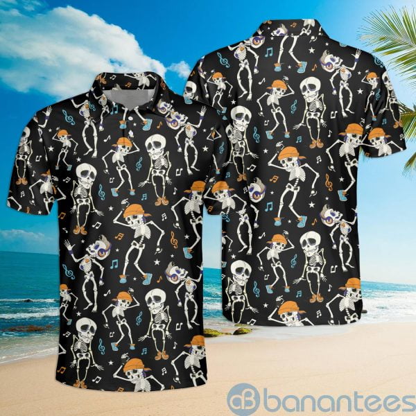 Skeleton Chilling Hawaiian Halloween Gift for Music Lover Polo Shirt Product Photo