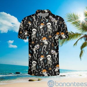 Skeleton Chilling Hawaiian Halloween Gift for Music Lover Polo Shirt Product Photo
