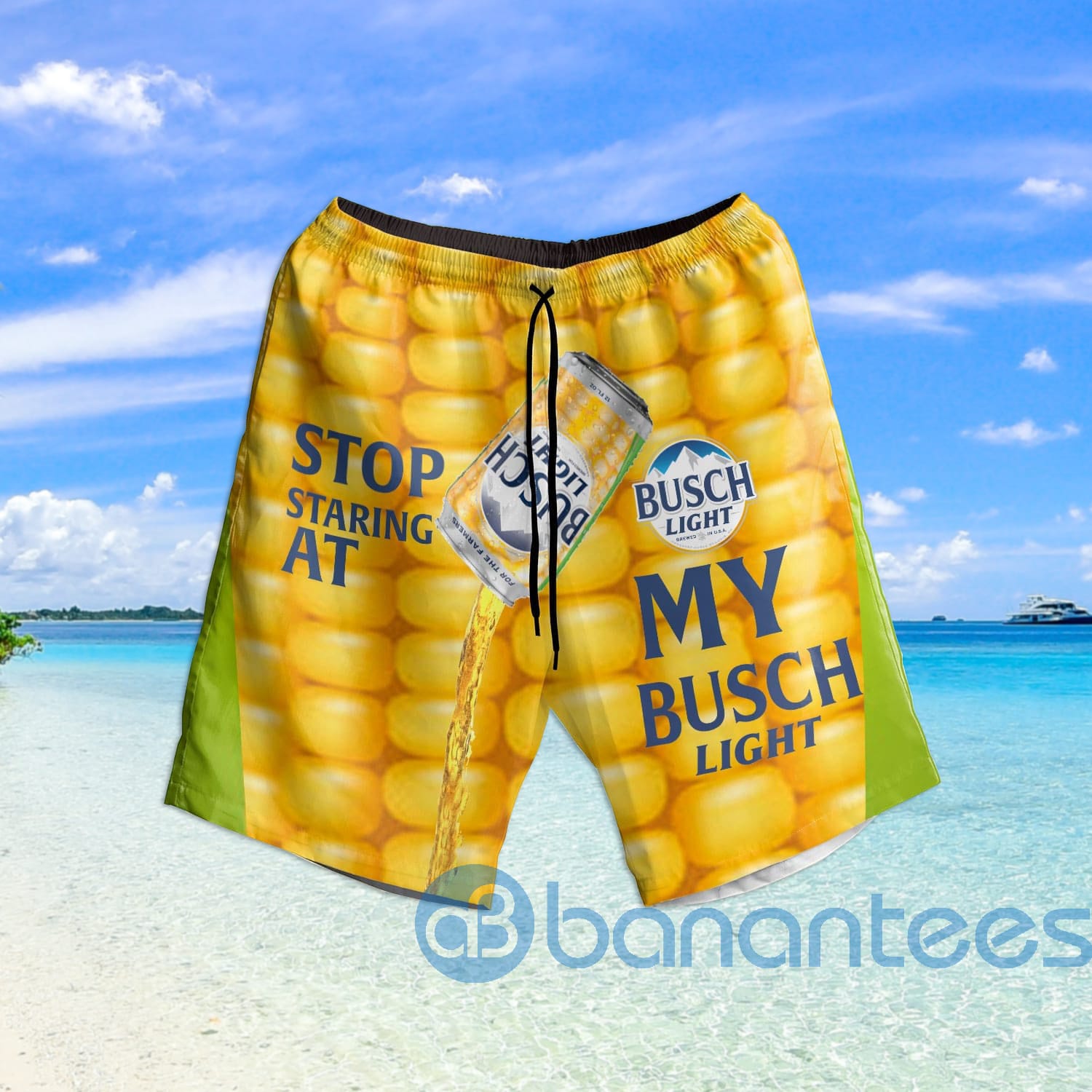 Stop Staring At Busch Light Funny Beach Shorts Beer Lovers Father Day Gift