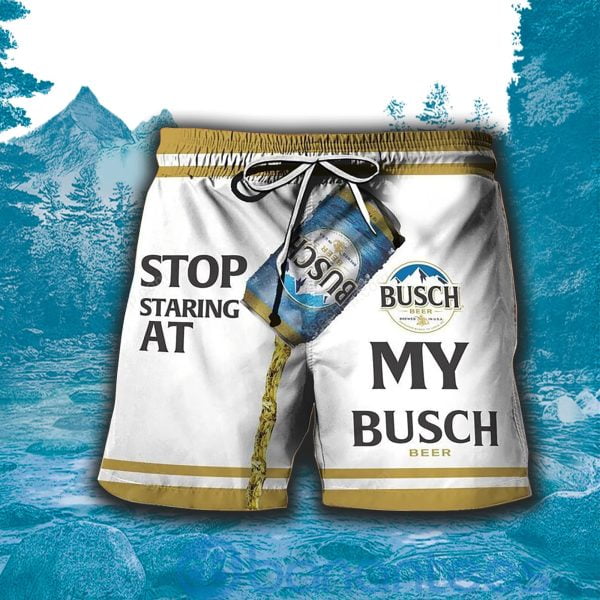Stop Staring At My Busch Light Yellow Beach Shorts Beer Lovers Father Day Gift Product Photo
