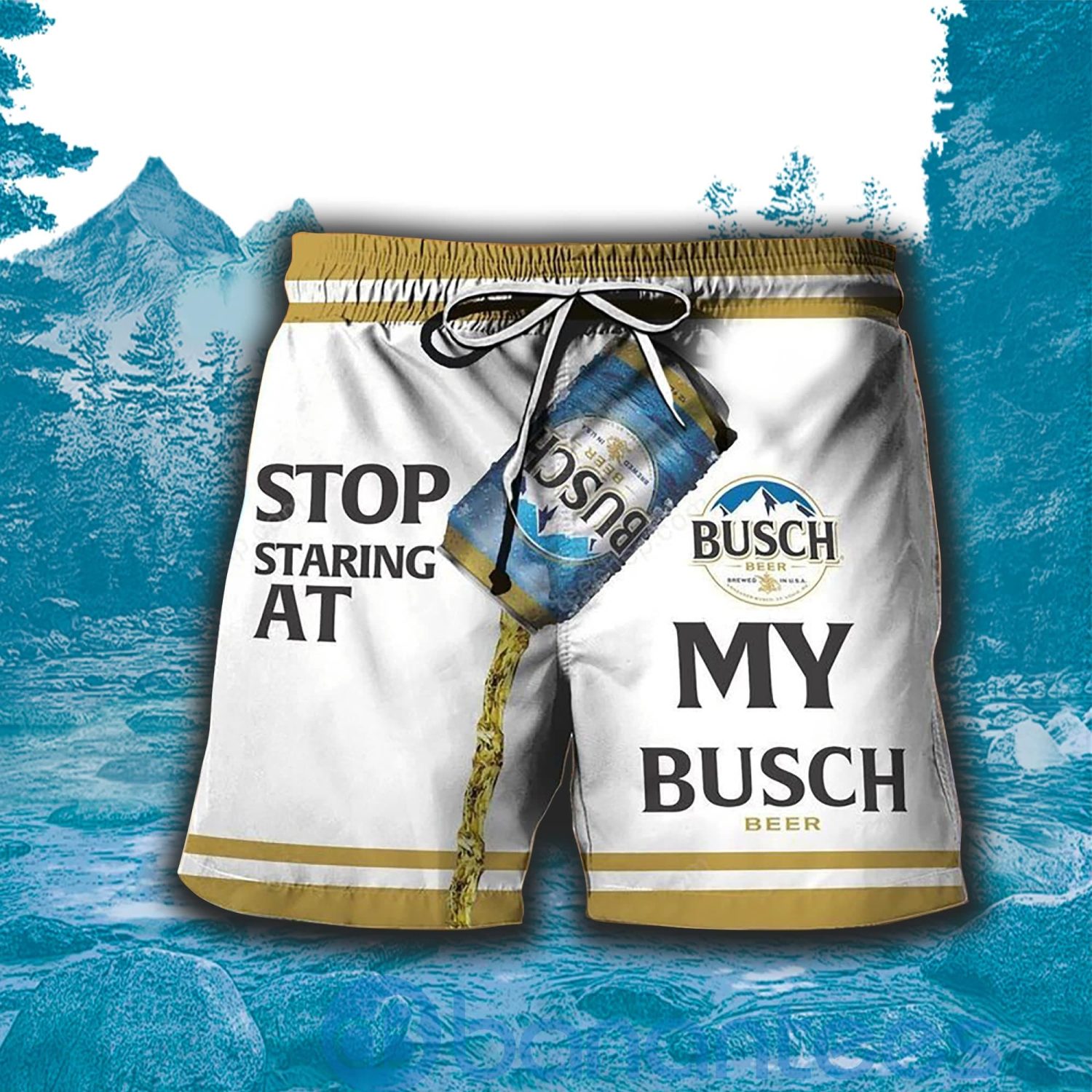 Stop Staring At My Busch Light Yellow Beach Shorts Beer Lovers Father Day Gift