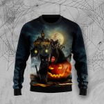 Ugly Black Cat And Pumpkin Halloween Night Sweater - AOP Sweater - Black