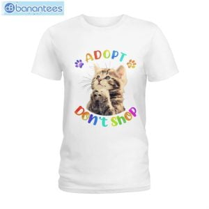 Adopt Dont Shop Begging Cat Watercolor T-Shirt Long Sleeve Tee Product Photo 1