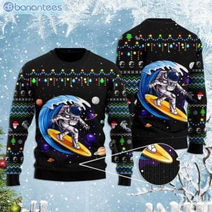 Astronauts Surf On A Surfboard In Space Ugly Christmas Sweaterproduct photo 1