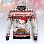 Baseball Santa Hat Swing Through The Snow Christmas Ugly Sweater Product Photo 1