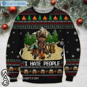 Bear Beer Camping I Hate People Full Printing Ugly Christmas Sweater Product Photo 1