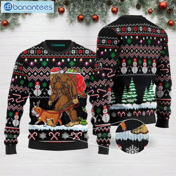 Bigfoot English Bulldog Ugly Christmas Sweater Product Photo 1