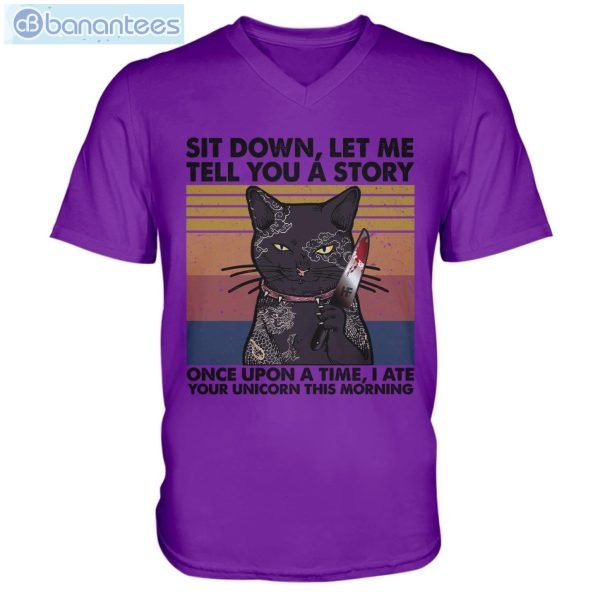 Black Cat I Ate Your Unicorn Men V-Neck T-Shirt Product Photo 3