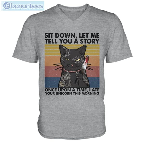 Black Cat I Ate Your Unicorn Men V-Neck T-Shirt Product Photo 4