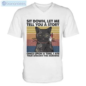Black Cat I Ate Your Unicorn Men V-Neck T-Shirt Product Photo 1
