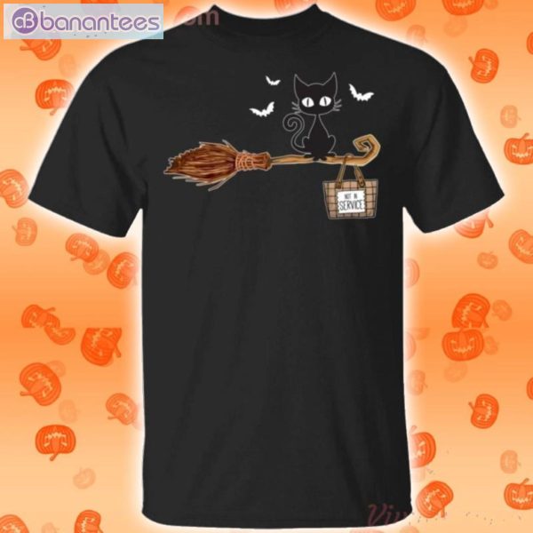 Black Cat On Broomstick Not In Service Halloween T-Shirt Product Photo 1