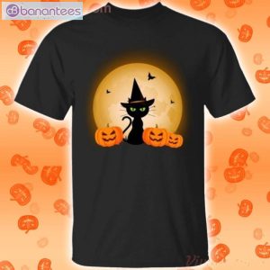 Black Cat Sit By The Moon Halloween T-Shirt Product Photo 1