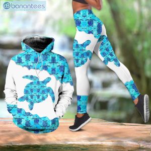 Blue And White Sea Turtle 3D Combo Hoodie And Leggings Product Photo 1