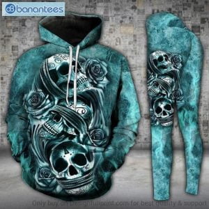 Blue Rose And Skull American Flag Size And Leggings Set Skull 3D Hoodie And Legging Product Photo 1