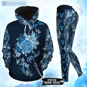 Blue Rose Butterfly Unique Personalized 3D Printed Leggings Hoodie Set Product Photo 2