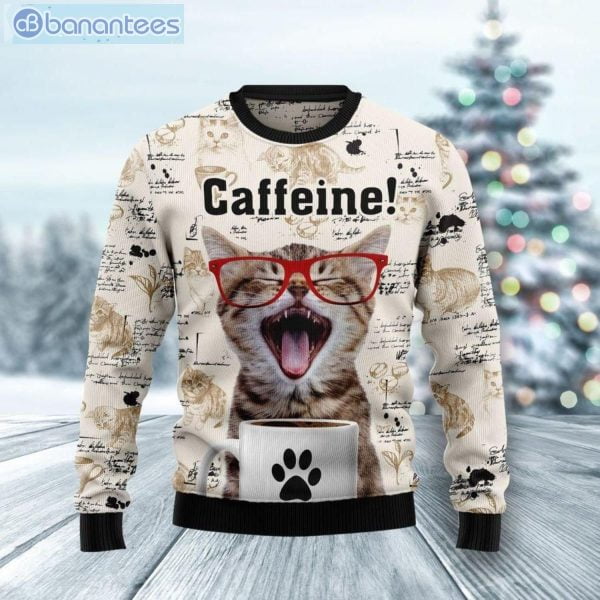 Cat Caffeine Funny Christmas Ugly Sweater Product Photo 1