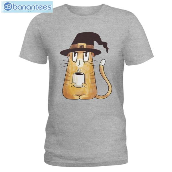 Cat Coffee And Witch Hat T-Shirt Long Sleeve Tee Product Photo 2