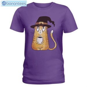 Cat Coffee And Witch Hat T-Shirt Long Sleeve Tee Product Photo 3