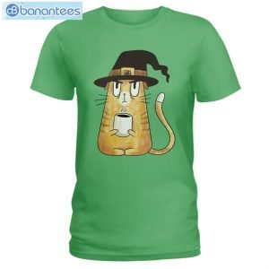 Cat Coffee And Witch Hat T-Shirt Long Sleeve Tee Product Photo 5