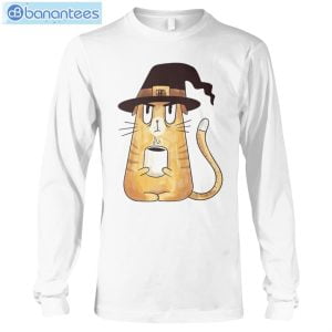 Cat Coffee And Witch Hat T-Shirt Long Sleeve Tee Product Photo 6