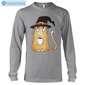 Cat Coffee And Witch Hat T-Shirt Long Sleeve Tee Product Photo 7