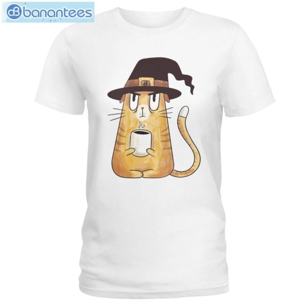 Cat Coffee And Witch Hat T-Shirt Long Sleeve Tee Product Photo 1