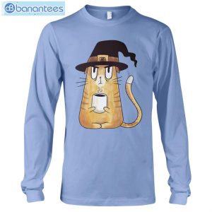 Cat Coffee And Witch Hat T-Shirt Long Sleeve Tee Product Photo 9