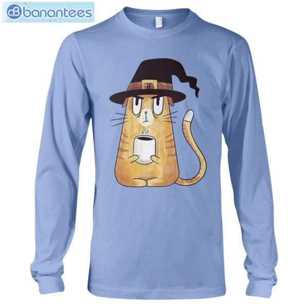 Cat Coffee And Witch Hat T-Shirt Long Sleeve Tee Product Photo 9