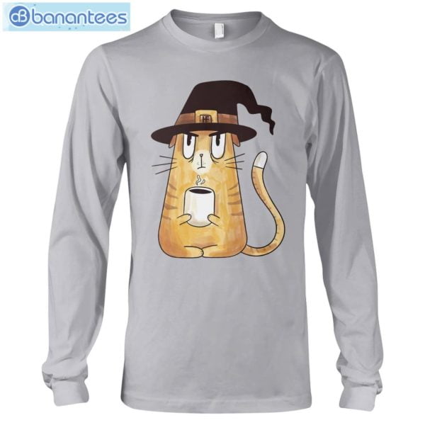 Cat Coffee And Witch Hat T-Shirt Long Sleeve Tee Product Photo 10