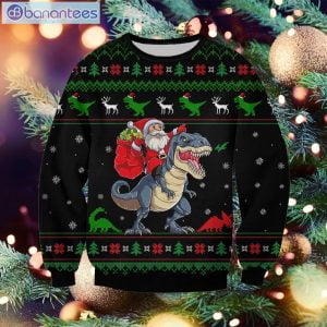 Christmas Santa And T-Rex Knit Ugly Sweater Product Photo 1