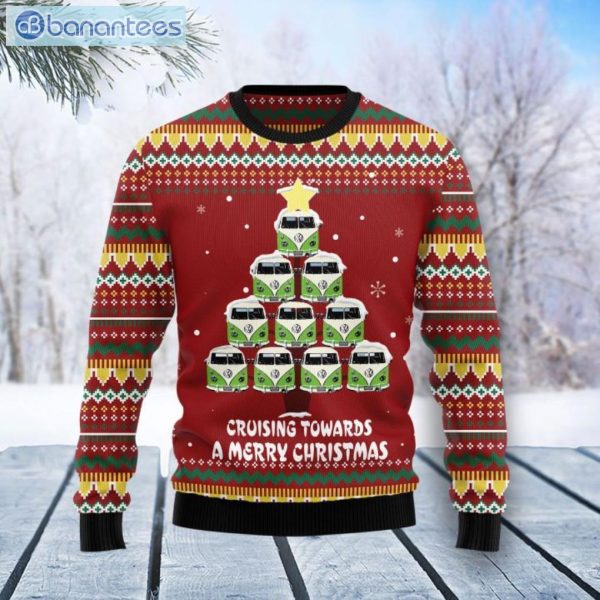 Crusing Towards A Merry Christmas Bus Christmas Tree Christmas Ugly Sweater Product Photo 1
