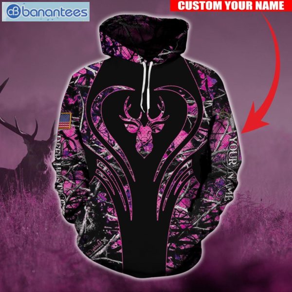 Custom Name Love Hunting Country Girl Pink And Black Hoodie And Leggings Set Product Photo 2