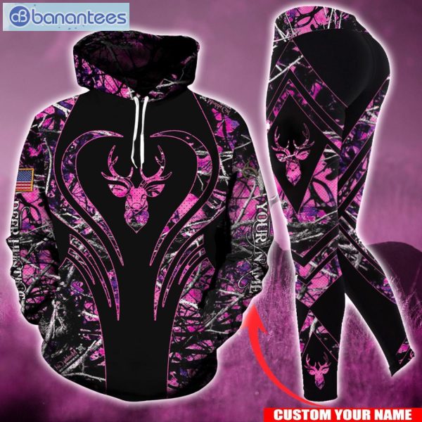 Custom Name Love Hunting Country Girl Pink And Black Hoodie And Leggings Set Product Photo 1