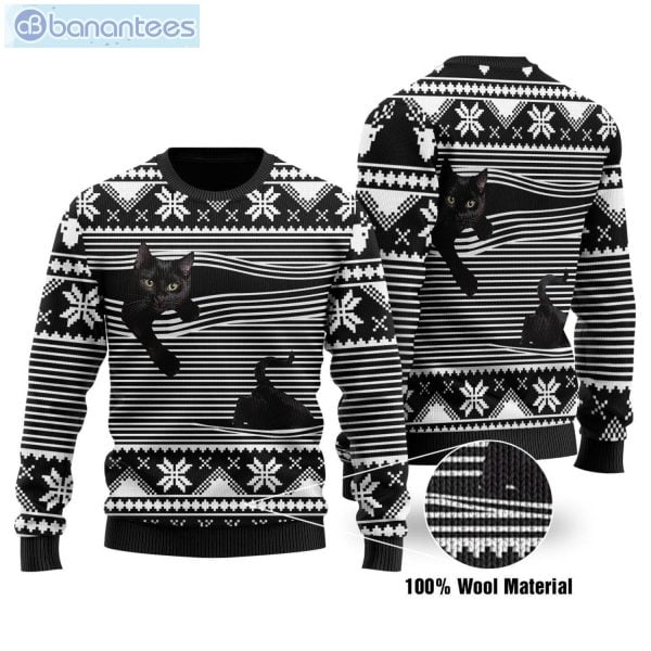 Cute Black Cat Christmas Ugly Sweater Product Photo 1