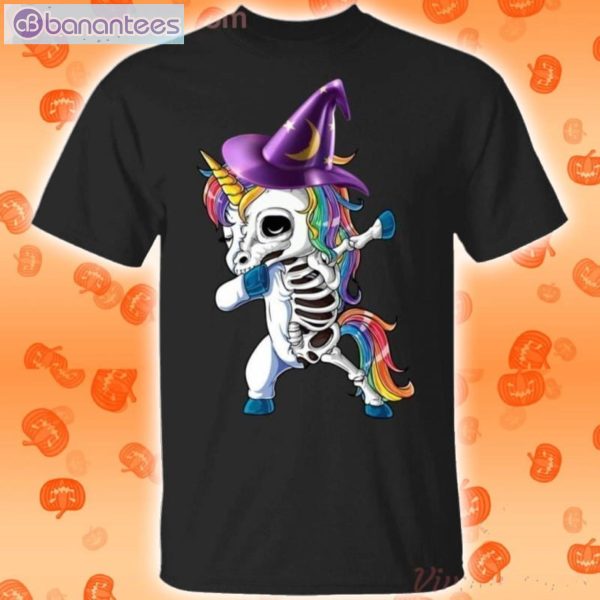 Dabbing Skeleton Unicorn Halloween Funny T-Shirt Product Photo 1