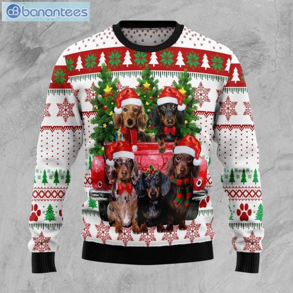 Dachshund Red Truck Christmas Ugly Sweater Product Photo 1