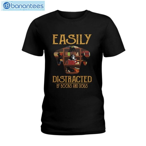 Easily Distracted By Books And Dogs T-Shirt Long Sleeve Tee Product Photo 1