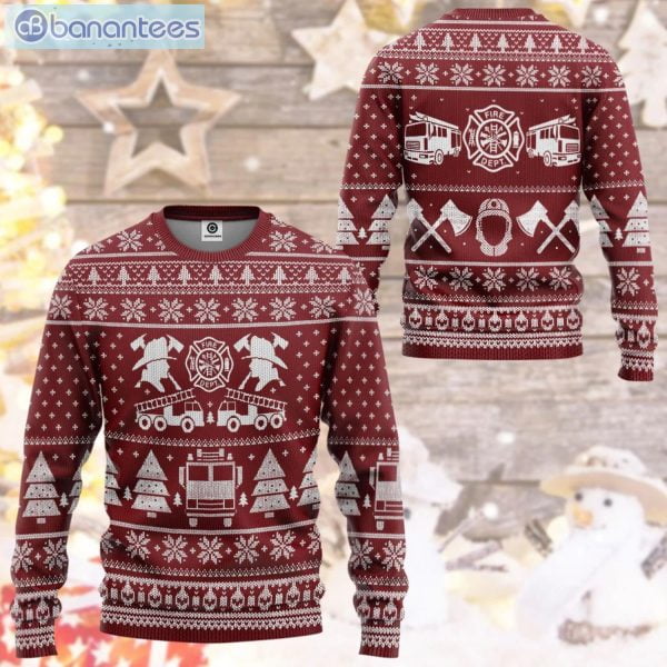 Firefighter Sybol Ugly Christmas Sweater Brown Sweater Product Photo 1